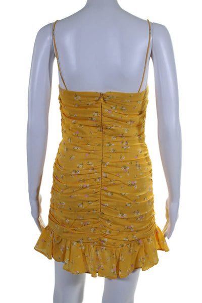 Bec & Bridge Womens Spaghetti Strap Ruched Floral Mini Dress Yellow Size 4