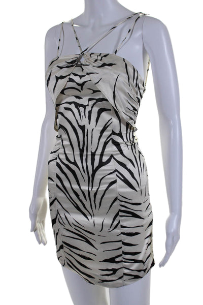 Zara Womens Spaghetti Strap Tiger Striped Satin Mini Dress White Black Size XS