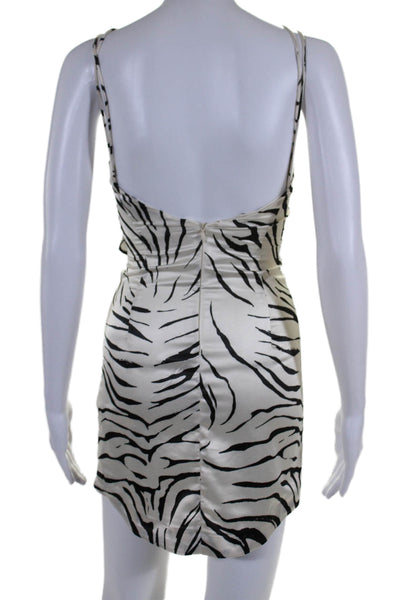 Zara Womens Spaghetti Strap Tiger Striped Satin Mini Dress White Black Size XS