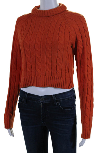 Sunday Best Womens Cable Knit Turtleneck Sweater Orange Wool Size Small