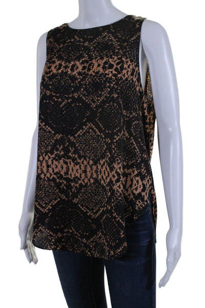 Amanda Uprichard Womens Brown Printed Open Back Sleeveless Blouse Top Size L