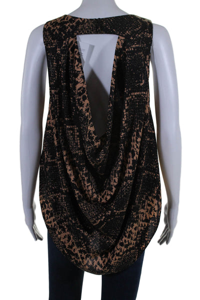 Amanda Uprichard Womens Brown Printed Open Back Sleeveless Blouse Top Size L
