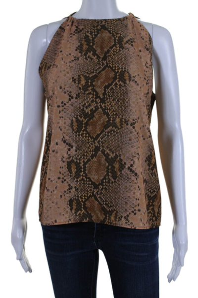 Drew Womens Brown Python Skin Print Halter Sleeveless Layered Blouse Top Size M