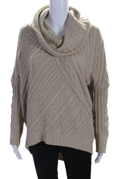 BCBGMAXAZRIA Womens Cotton Turtleneck Long Sleeve Thick Knit Sweater Beige Size