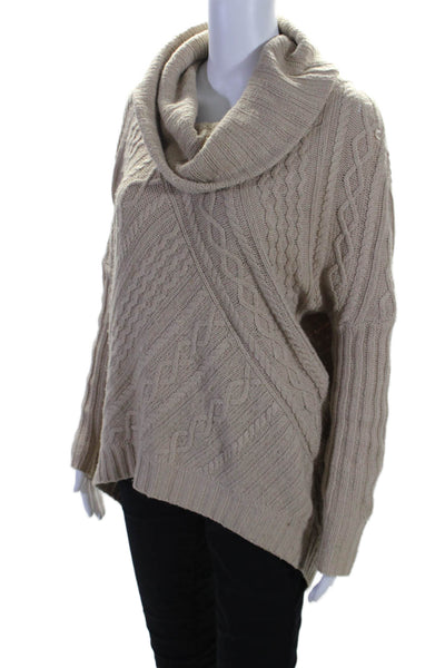 BCBGMAXAZRIA Womens Cotton Turtleneck Long Sleeve Thick Knit Sweater Beige Size