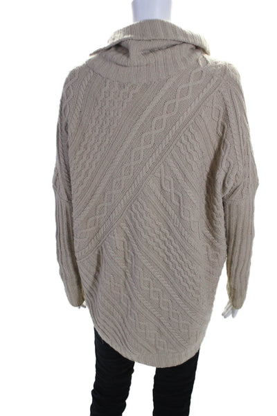 BCBGMAXAZRIA Womens Cotton Turtleneck Long Sleeve Thick Knit Sweater Beige Size