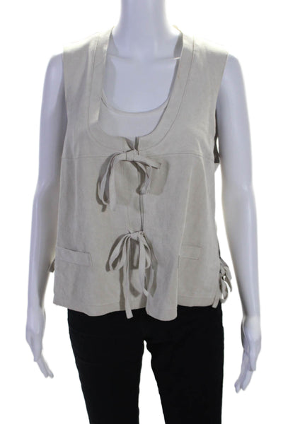 BCBG Max Azria Womens Suede Texture Open Front Sleeveless String Top Cream Size