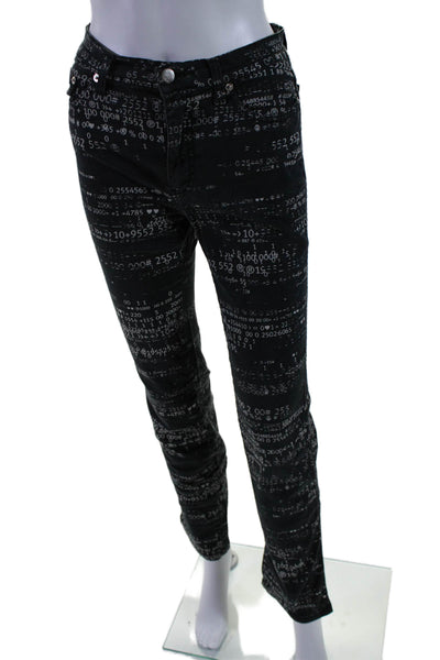 Moschino Womens Zip Front Tapered Leg Abstract Print Jeans Black 28 in