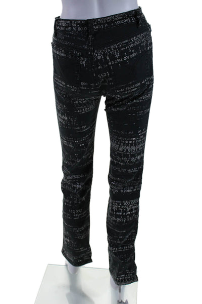 Moschino Womens Zip Front Tapered Leg Abstract Print Jeans Black 28 in