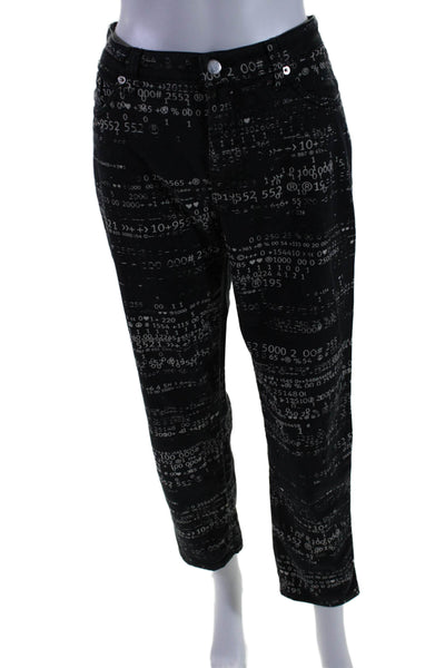 Moschino Womens Zip Front Tapered Leg Abstract Print Jeans Black 31 in