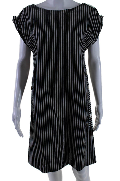 Piazza Sempione Womens Sleeveless Back Zip Striped Dress White Black 44