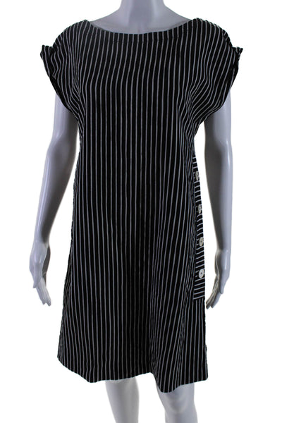 Piazza Sempione Womens Sleeveless Back Zip Striped Dress White Black 44