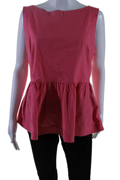 Kate Spade Womens Cotton Round Neck Back Buttoned Peplum Blouse Pink Size 12