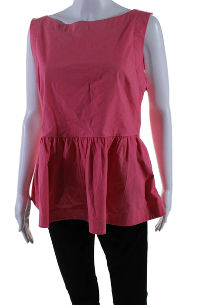 Kate Spade Womens Cotton Round Neck Back Buttoned Peplum Blouse Pink Size 12