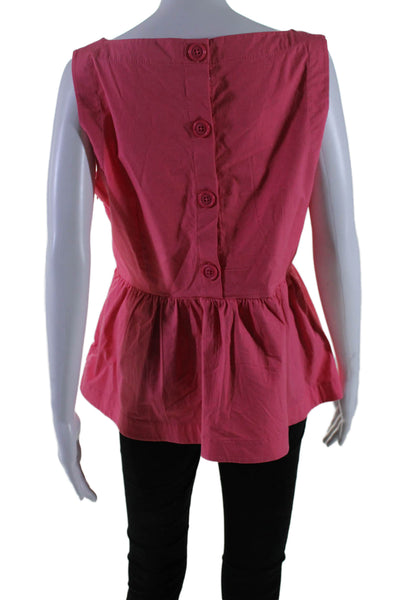 Kate Spade Womens Cotton Round Neck Back Buttoned Peplum Blouse Pink Size 12