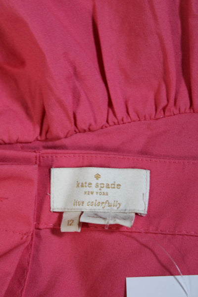 Kate Spade Womens Cotton Round Neck Back Buttoned Peplum Blouse Pink Size 12