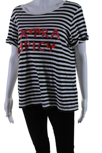 Kate Spade Broom Street Womens Cotton Striped Embroidered T-Shirt White Size L