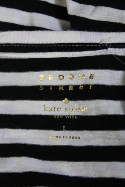 Kate Spade Broom Street Womens Cotton Striped Embroidered T-Shirt White Size L