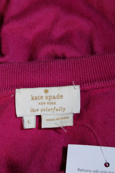 Kate Spade Womens Cotton Round Neck Long Sleeve Buttoned Cardigan Pink Size L