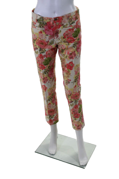 Cartonnier Anthropologie Womens Red Floral High Rise Slim Straight Pants Size 4