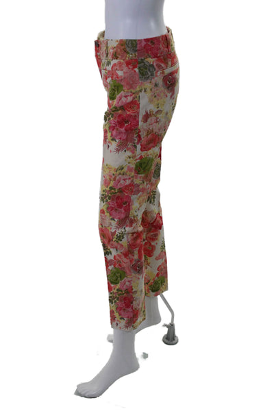 Cartonnier Anthropologie Womens Red Floral High Rise Slim Straight Pants Size 4