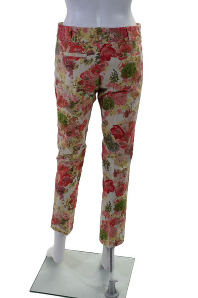Cartonnier Anthropologie Womens Red Floral High Rise Slim Straight Pants Size 4