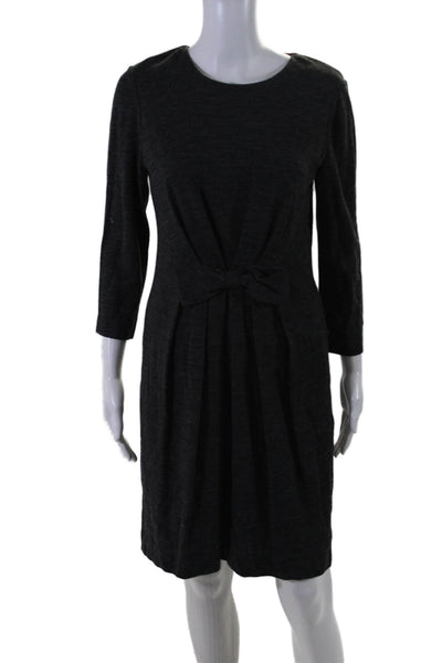 Milly Of New York Womens Wool Gray Bow Front Long Sleeve Shift Dress Size M