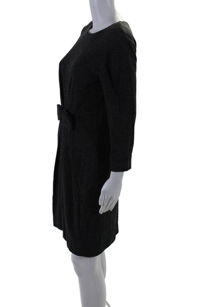 Milly Of New York Womens Wool Gray Bow Front Long Sleeve Shift Dress Size M