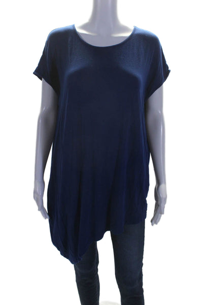 Universal Standard Womens Short Sleeve Asymmetrical Hem T-Shirt Top Blue Size M