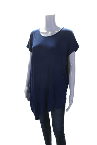 Universal Standard Womens Short Sleeve Asymmetrical Hem T-Shirt Top Blue Size M