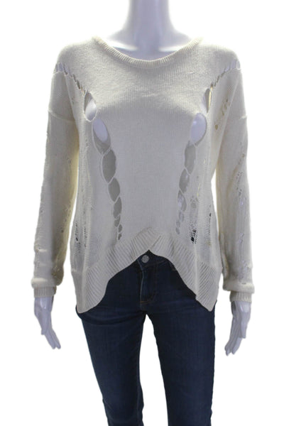 Helmut Lang Womens Linen Distressed Knitted Long Sleeved Sweater White Size S