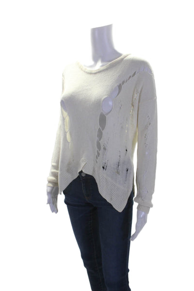 Helmut Lang Womens Linen Distressed Knitted Long Sleeved Sweater White Size S