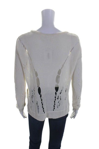 Helmut Lang Womens Linen Distressed Knitted Long Sleeved Sweater White Size S