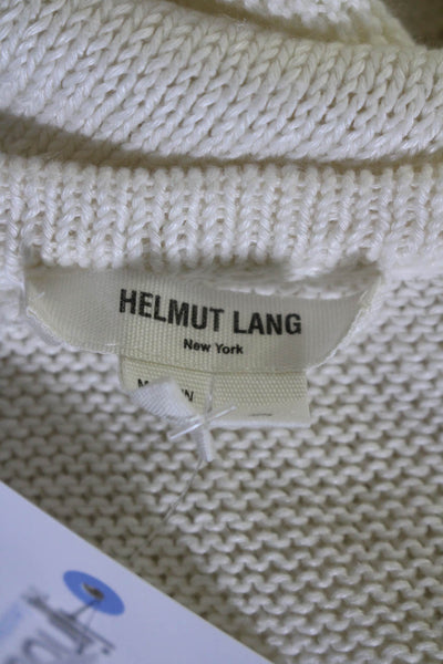 Helmut Lang Womens Linen Distressed Knitted Long Sleeved Sweater White Size S