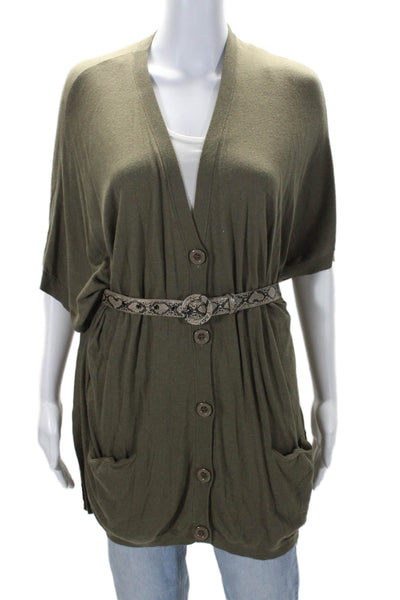 Alice + Olivia Womens Short Sleeves Button Down Cardigan Sweater Green Size Medi