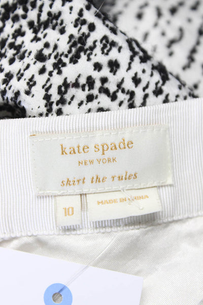 Kate Spade New York Womens White Black Printed Zip Back A-line Skirt Size 10