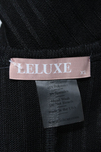 Leluxe Womens Stretch Ribbed V-Neck Sleeveless Pullover Tank Top Black Size XS