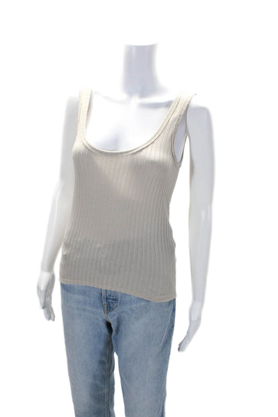 Leluxe Womens Ribbed Scoop Neck Sleeveless Pullover Tank Top Beige Size XS