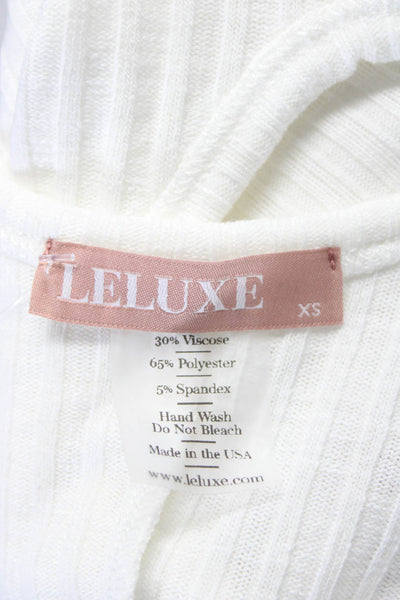 Leluxe Womens Stretch Ribbed V-Neck Sleeveless Pullover Tank Top White Size XS