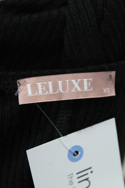 Leluxe Womens Stretch Ribbed Knit V-Neck Pullover Tank Top Black Size XS