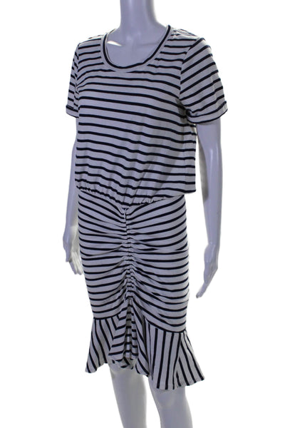 Veronica Beard Womens White Striped Scoop Neck Short Sleeve Mermaid Dress Size S