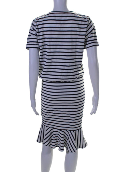 Veronica Beard Womens White Striped Scoop Neck Short Sleeve Mermaid Dress Size S