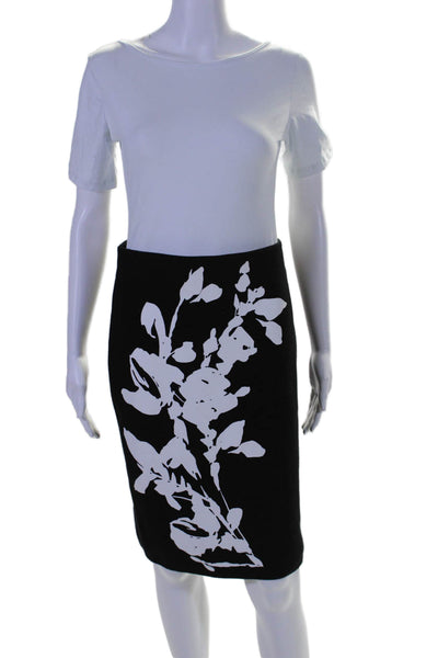 Calvin Klein Womens Floral Print Pencil Skirt Black White Cotton Size Small