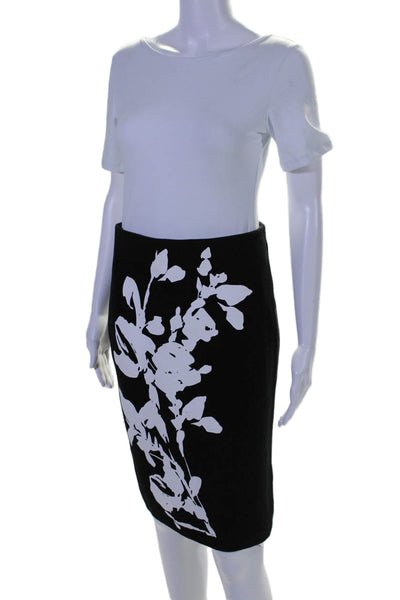 Calvin Klein Womens Floral Print Pencil Skirt Black White Cotton Size Small