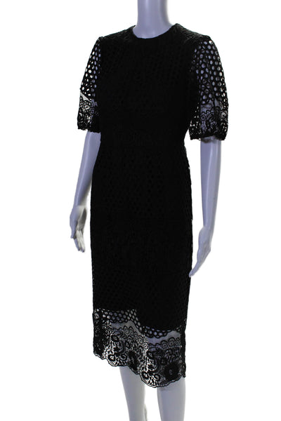 Shoshanna Womens Open Knit Crochet Detail Short Sleeves Dress Black Size 4