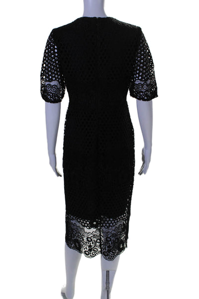 Shoshanna Womens Open Knit Crochet Detail Short Sleeves Dress Black Size 4