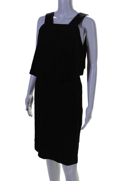 Theory Womens Linen Sleeveless Back Zipper Knee Length Sheath Dress Black Size 4