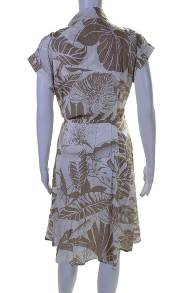 Calvin Klein Womens Floral Print Belted A Line Dress White Beige Size 6