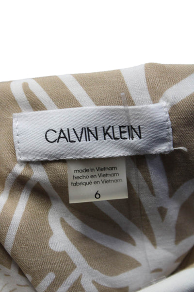 Calvin Klein Womens Floral Print Belted A Line Dress White Beige Size 6