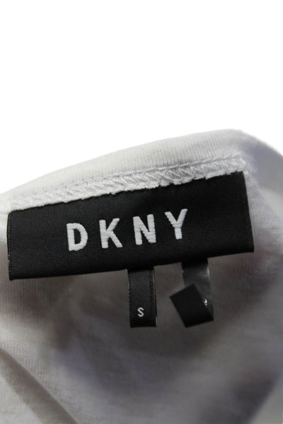 DKNY Womens Short Sleeves Pullover Tee Shirt White Cotton Blend Size Small